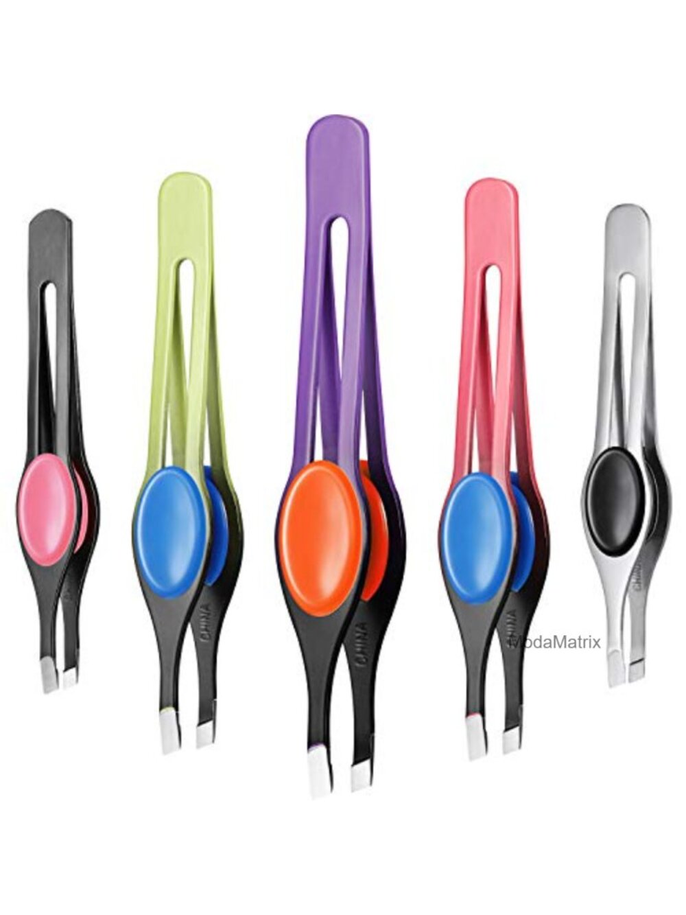 Non-Slip Grip Slanted Tip Stainless Steel Tweezers 5 Piece Set